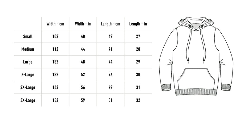 Size chart for Pure Elegance Tour Hoodie - Black