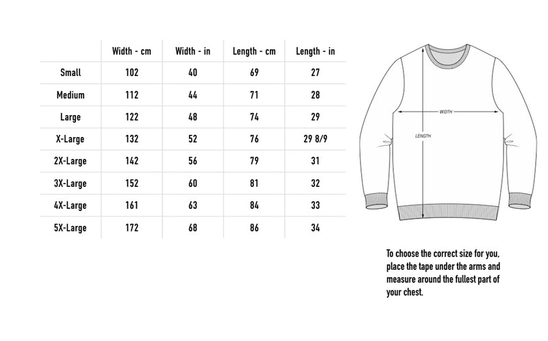 Size chart for Medieval Crewneck - Black